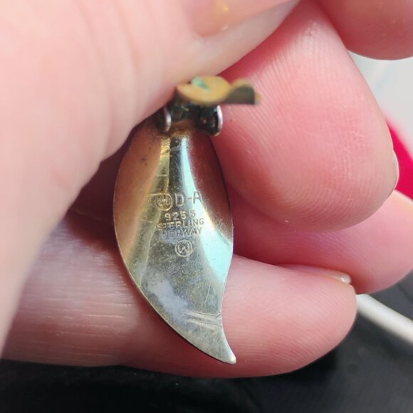 David Andersen Norway Sterling Blue Enamel Double Brooch & Clip-On Earrings Set - Picture 8 of 10